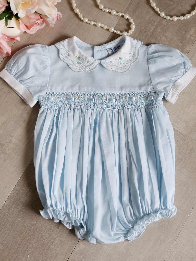 Blue Smocked Bubble Romper Feltman Brothers Friedknit 3 Months Like New